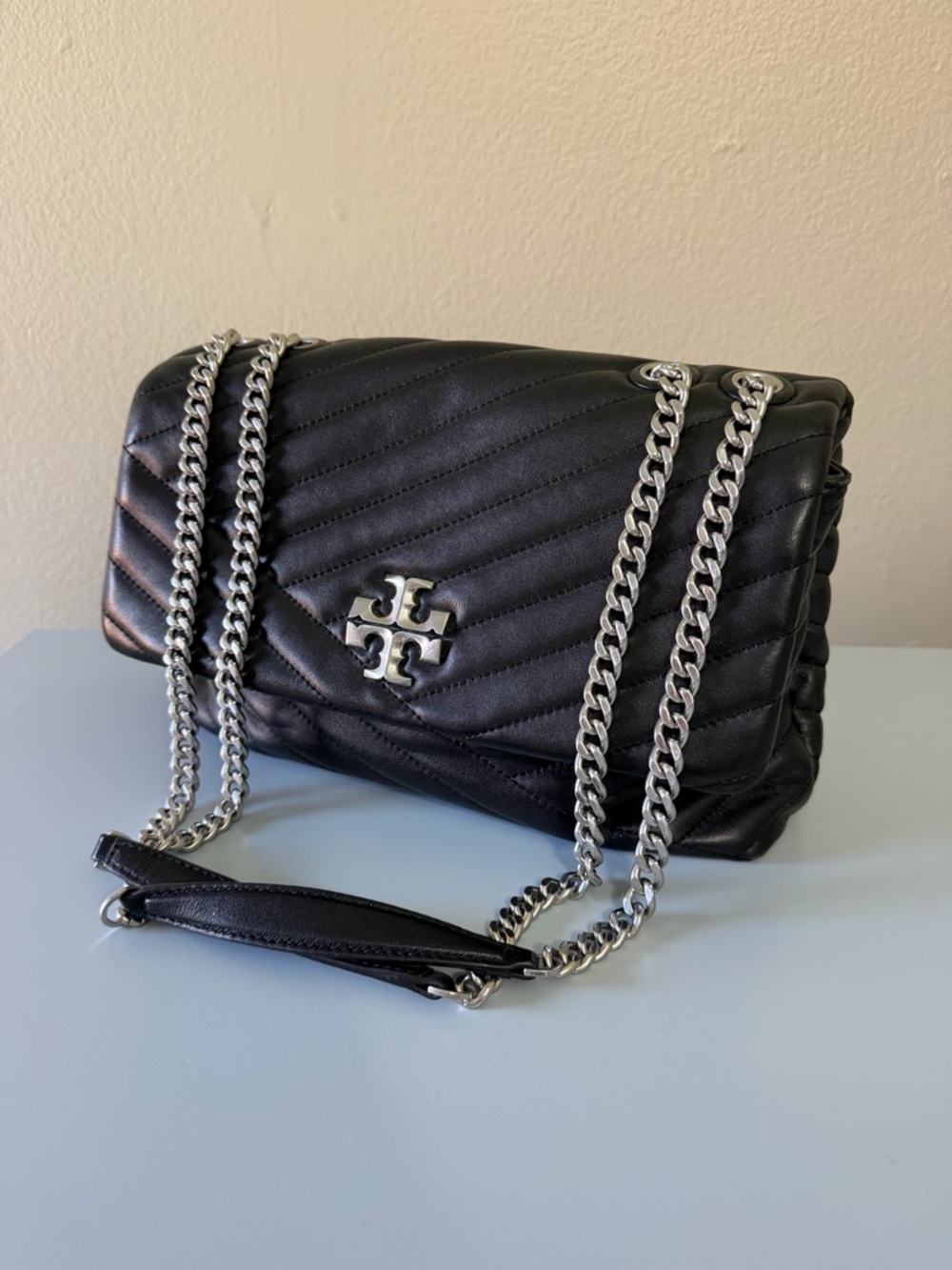 Tory Burch Black Kira Medium Chevron Quilted Leather Bag